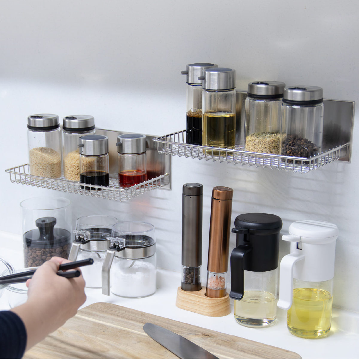 調味料スタンド マグネット atomico 調味料ラック ( アトミコ スパイスラック キッチン収納 壁面収納 ステンレス 磁石 調味料 スパイス収納 棚 壁 冷蔵庫横 キッチン用品 )