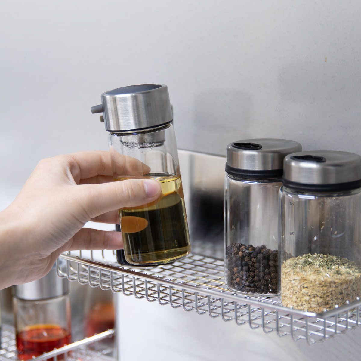 調味料スタンド マグネット atomico 調味料ラック ( アトミコ スパイスラック キッチン収納 壁面収納 ステンレス 磁石 調味料 スパイス収納 棚 壁 冷蔵庫横 キッチン用品 )