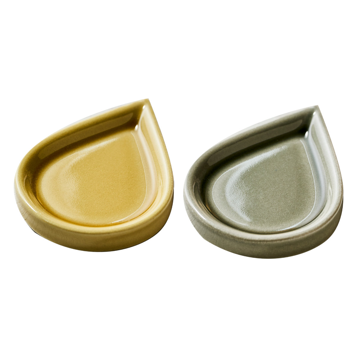 皿 豆皿 しずく ( 2枚入り 磁器 美濃焼 日本製 電子レンジ対応 お皿 プレート 小皿 おしゃれ アクセサリートレー トレー トレイ アクセサリー入れ ) 【黄グレー】 黄グレー