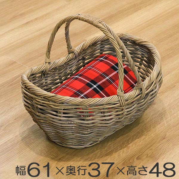 バスケット ラタン 約 幅61×奥行37×高さ（持ち手含む）48cm コボグレー 持ち手付き （ 送料無料 収納 ボックス かご カゴ 籠 収納ケー