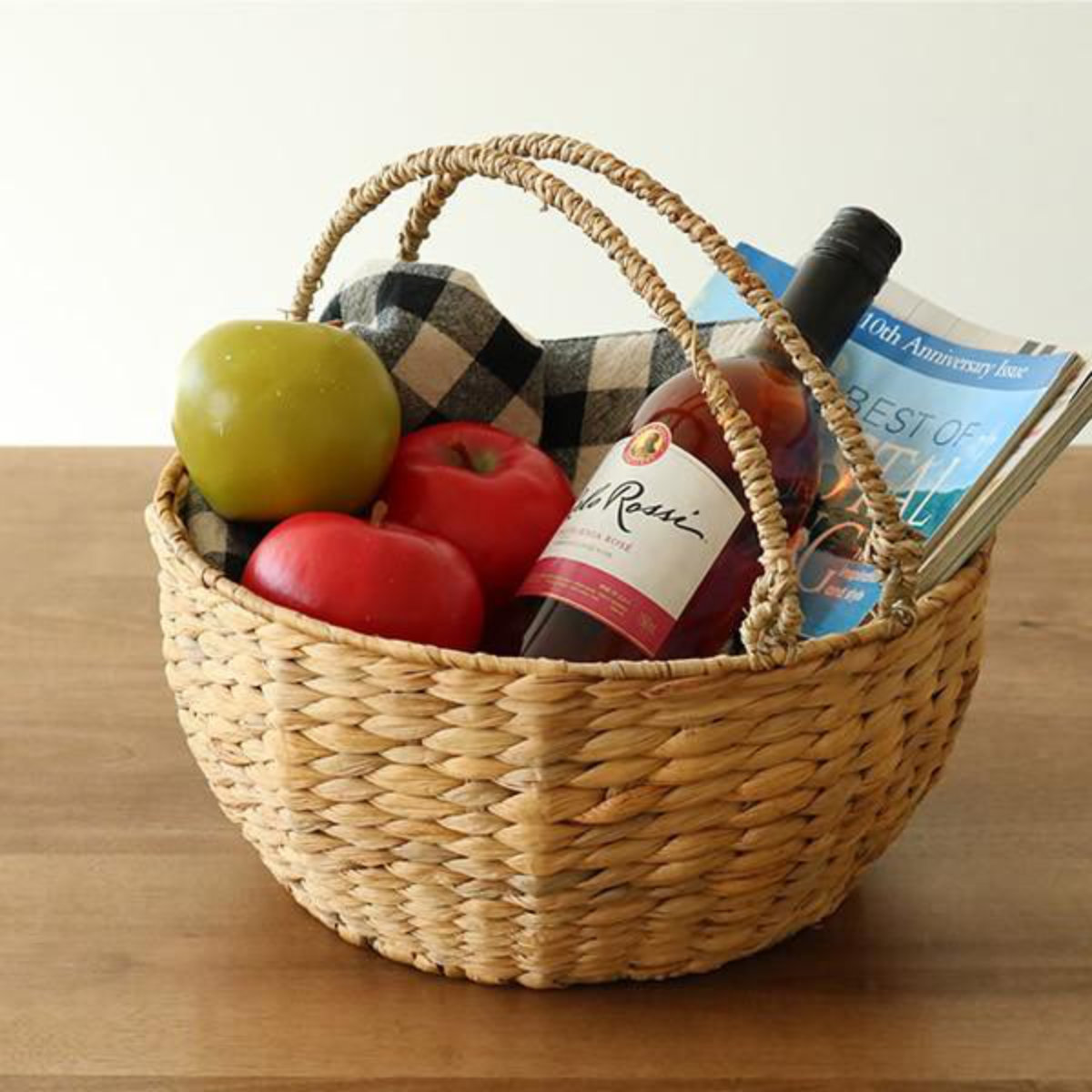 バスケット 持ち手付き 約 直径31×高さ15cm 小物入れ ウォーターヒヤシンス （ 収納ボックス かご カゴ 収納ケース 小物収納 天然素材 手編み 収納カゴ ケース 丸 卓上 卓上収納 ハンドメイド リビング キッチン おしゃれ ）