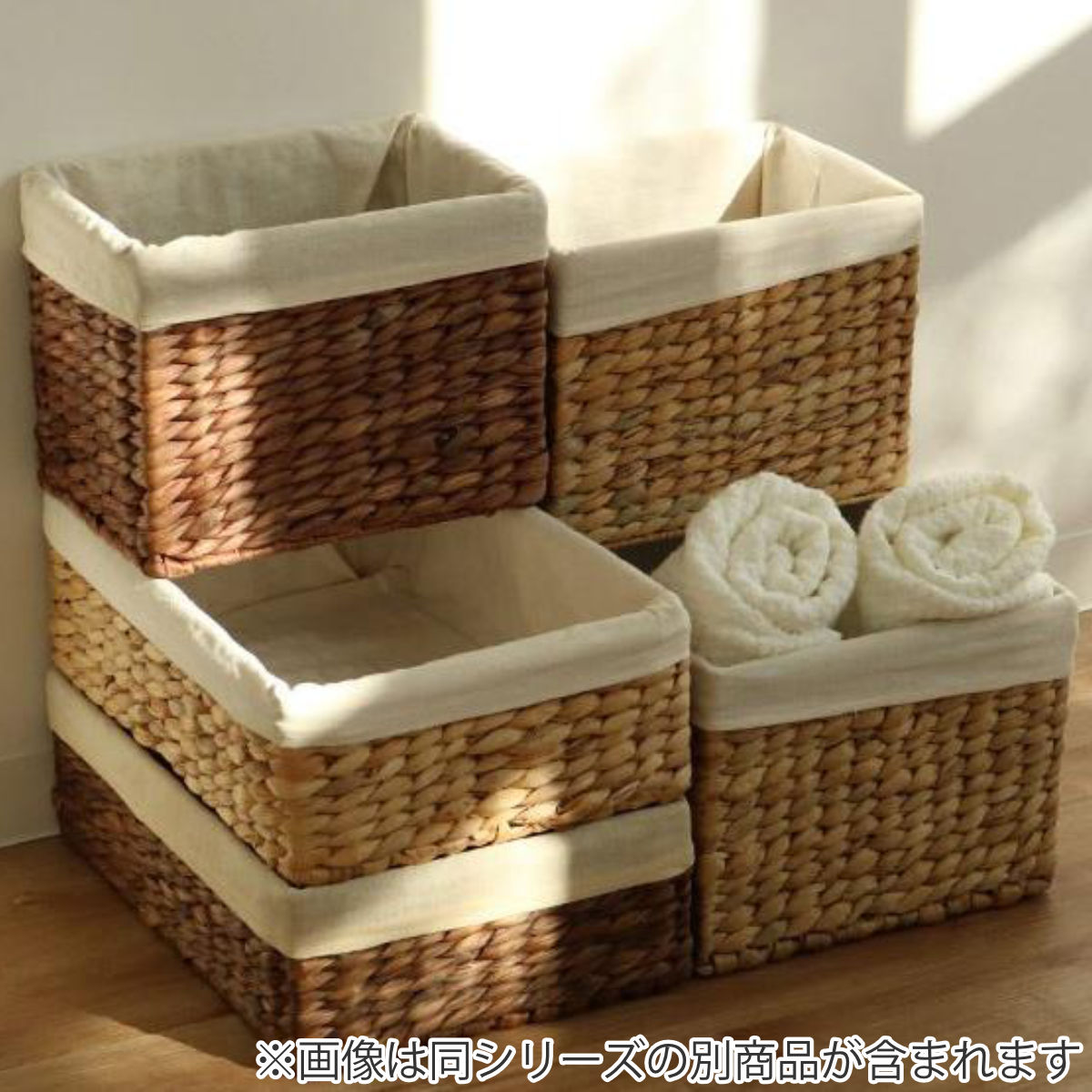 収納ボックス バスケット 内布 約 幅36×奥行26×高さ12cm かご ウォーターヒヤシンス ( 収納ケース 小物収納 収納 卓上 小物 カゴ 積み重ね スタッキング 卓上収納 インナーボックス 棚上収納 布付き 自然素材 ナチュラル 籠 ) 【ナチュラル】 ナチュラル