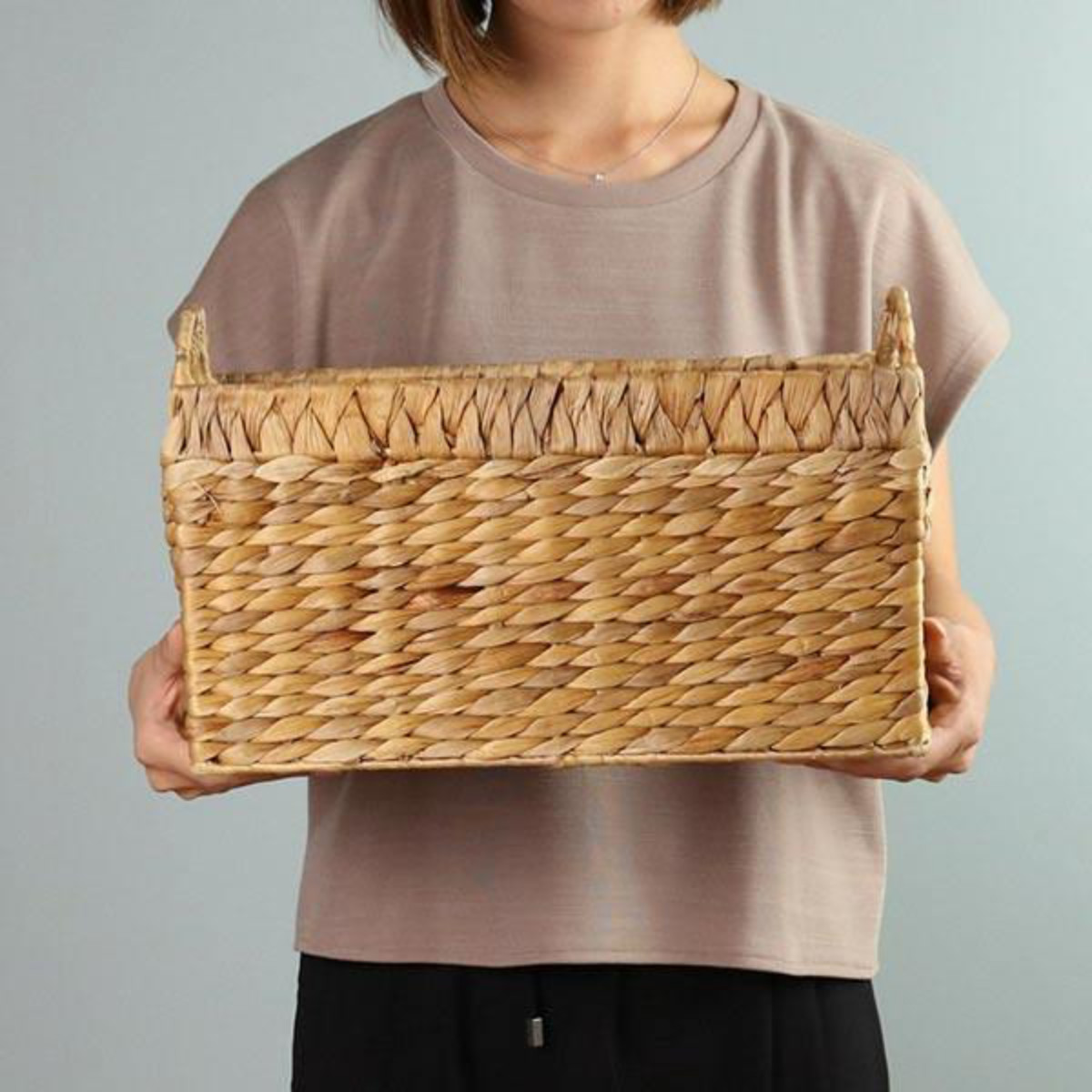 収納 バスケット 持ち手付き 約 幅35×奥行17×高22cm 小物入れ ウォーターヒヤシンス ダークブラウン ( 収納ボックス 小物 収納ケース かご カゴ 自然素材 ナチュラル 籠 リビング収納 本 アジアン ) 【ナチュラル】 ナチュラル