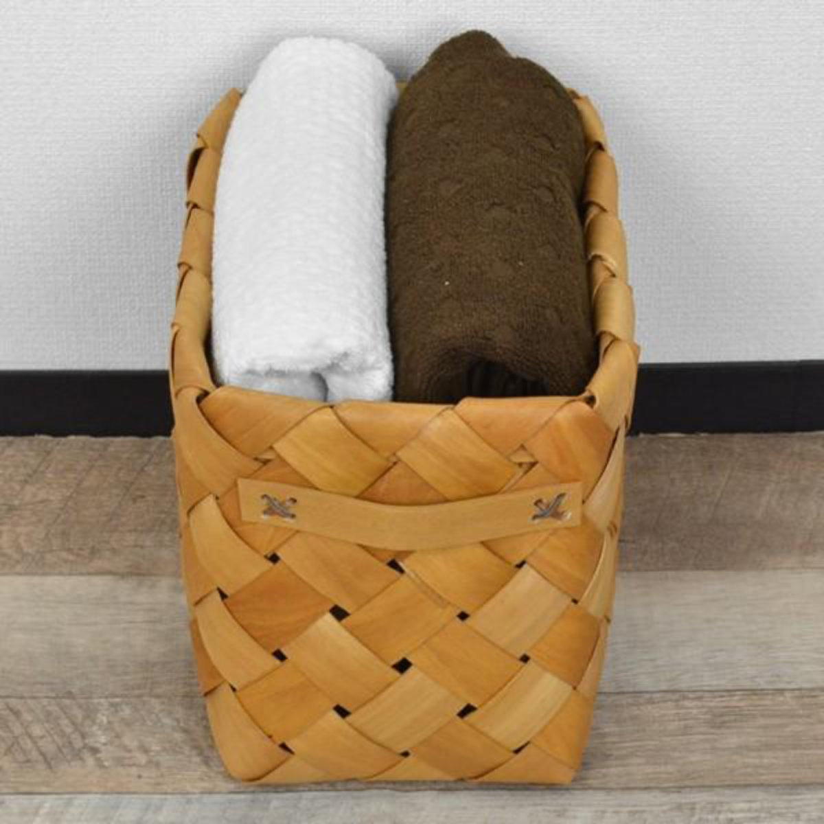 バスケット カラーボックス対応 深型 ハーフ ウッドチップ 幅18×奥行25×高さ20cm （ 収納バスケット 収納 カゴ 収納ボックス 収納かご 取っ手付き インナーボックス 小物収納 ランドリーバスケット 小物入れ 籠 天然素材 ）