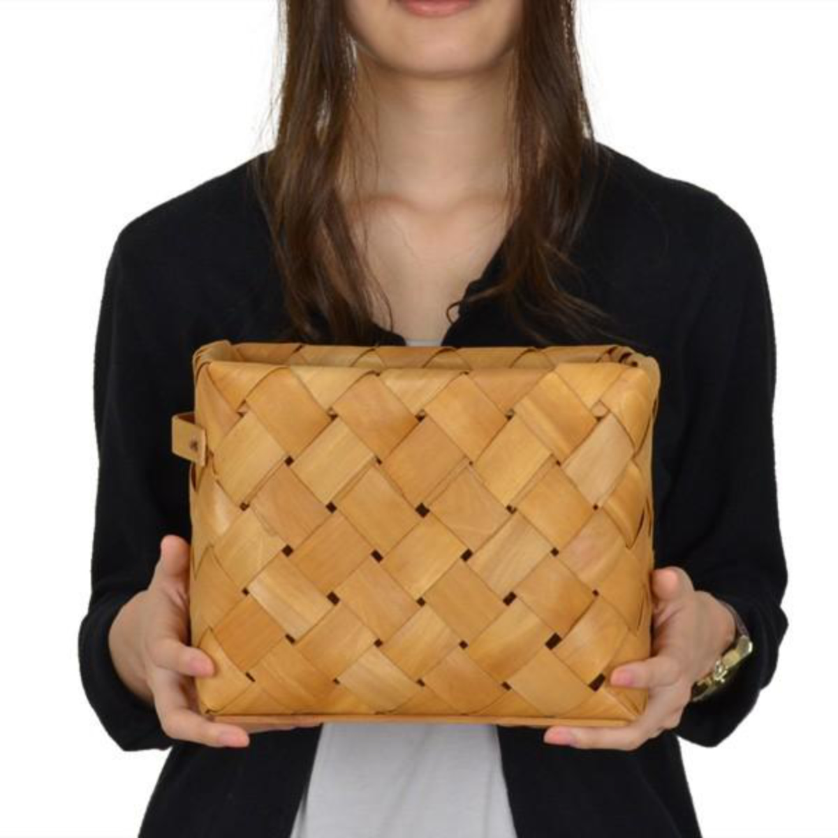 バスケット カラーボックス対応 深型 ハーフ ウッドチップ 幅18×奥行25×高さ20cm ( 収納バスケット 収納 カゴ 収納ボックス 収納かご 取っ手付き インナーボックス 小物収納 ランドリーバスケット 小物入れ 籠 天然素材 )