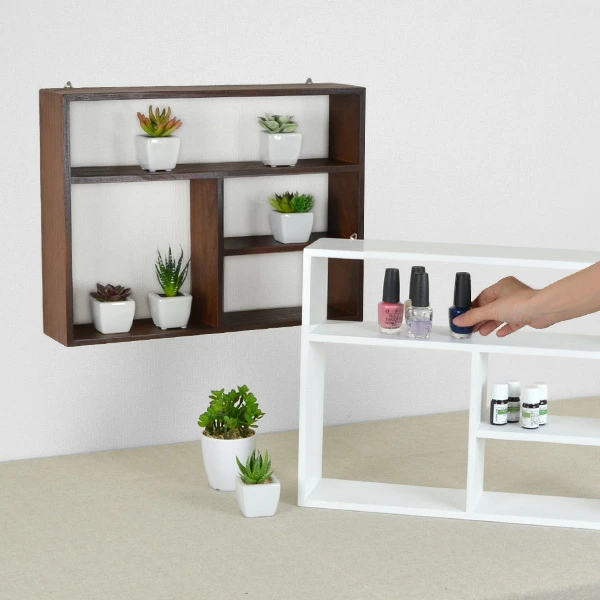 シェルフ 幅45cm チェリーウッド 壁掛け 45×34cm 天然木 （ 木製 ディスプレイラック 収納 棚 壁掛け金具付 ディスプレイ ラック 壁面収納 ウォールシェルフ ナチュラル雑貨 インテリア レトロ ） 【アイボリー】