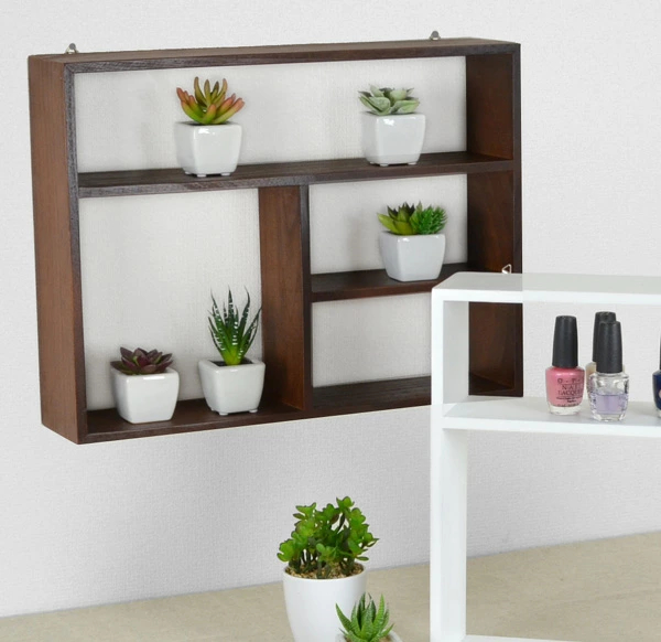 シェルフ 幅45cm チェリーウッド 壁掛け 45×34cm 天然木 ( 木製 ディスプレイラック 収納 棚 壁掛け金具付 ディスプレイ ラック 壁面収納 ウォールシェルフ ナチュラル雑貨 インテリア レトロ ) 【アイボリー】 アイボリー