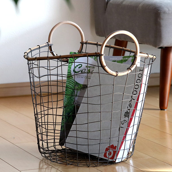 ワイヤーバスケット 籐のカゴ 直径38×高さ30cm （ バスケット