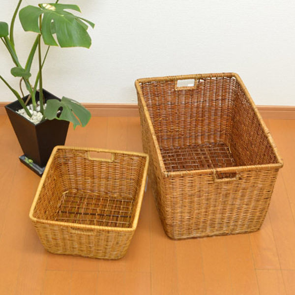 収納バスケット 天然素材 Lサイズ 3個セット （ アジアン かご