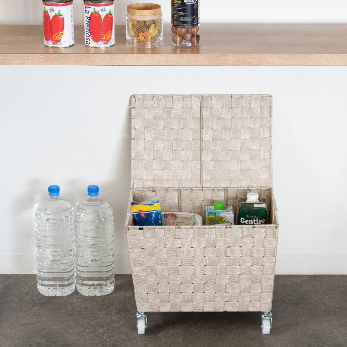 収納ボックス PPバスケット ふた付き キャスター付き 幅38×奥行26×高さ25cm ( 収納 収納バスケット 収納かご バスケット 深型 収納ケース かご カゴ 小物入れ キャスター ふた 付き 荷物入れ カフェ 飲食店 ) 【ダークブラウン】 ダークブラウン