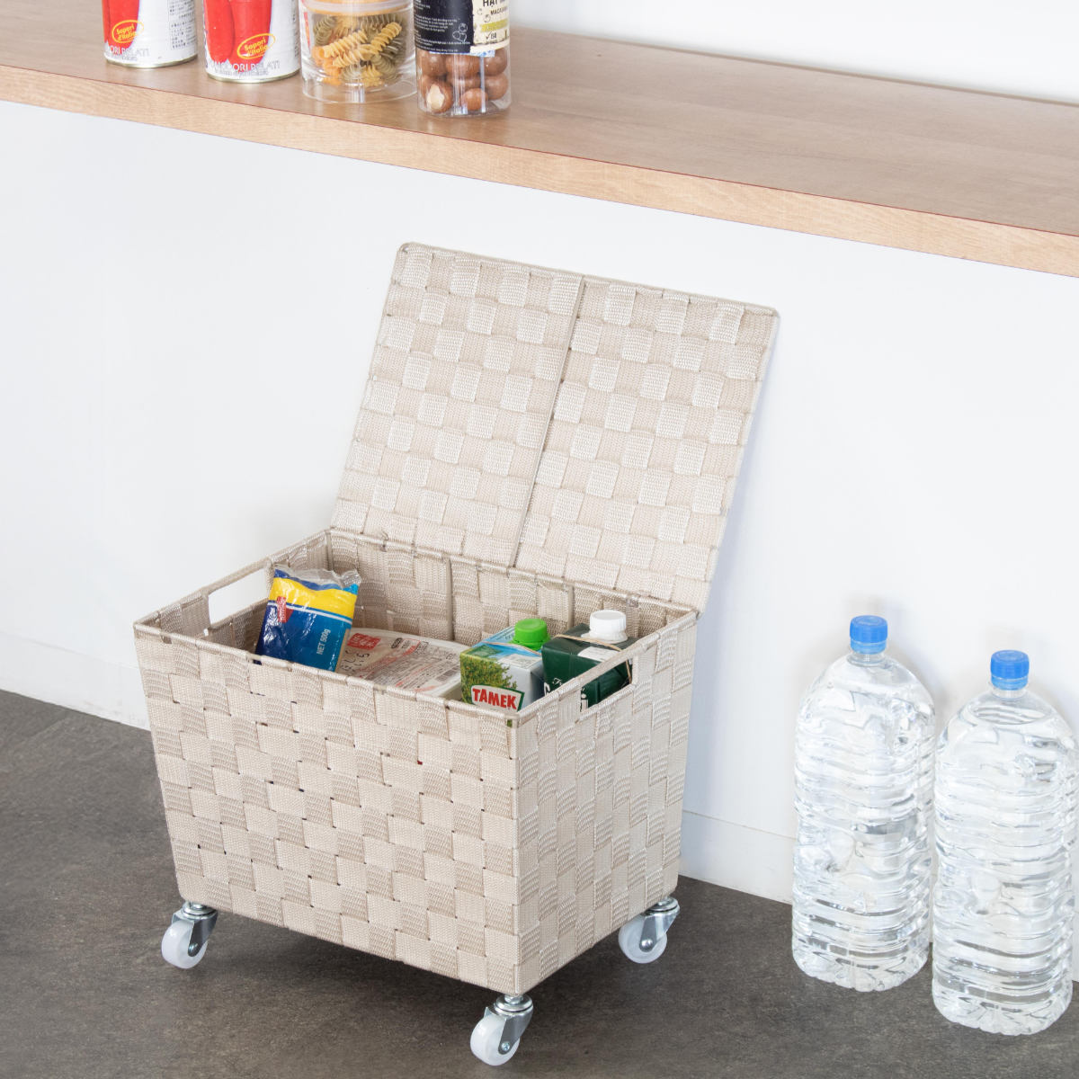 収納ボックス PPバスケット ふた付き キャスター付き 幅38×奥行26×高さ25cm ( 収納 収納バスケット 収納かご バスケット 深型 収納ケース かご カゴ 小物入れ キャスター ふた 付き 荷物入れ カフェ 飲食店 ) 【ダークブラウン】 ダークブラウン