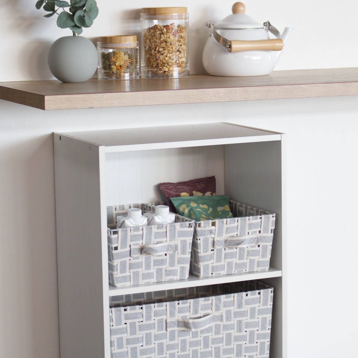 収納ボックス 取っ手付き バスケット 小物収納 布 幅18.5×奥行27×高さ12cm ( カラーボックス インナーボックス 収納 ケース ボックス インナーケース 持ち手付き ファブリック 布製 おしゃれ 引き出し ) 【ライトグレー】 ライトグレー