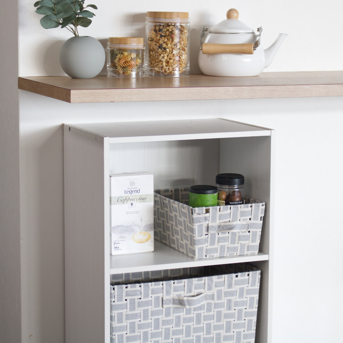 収納ボックス 取っ手付き バスケット 小物収納 布 幅18.5×奥行27×高さ12cm ( カラーボックス インナーボックス 収納 ケース ボックス インナーケース 持ち手付き ファブリック 布製 おしゃれ 引き出し ) 【ライトグレー】 ライトグレー