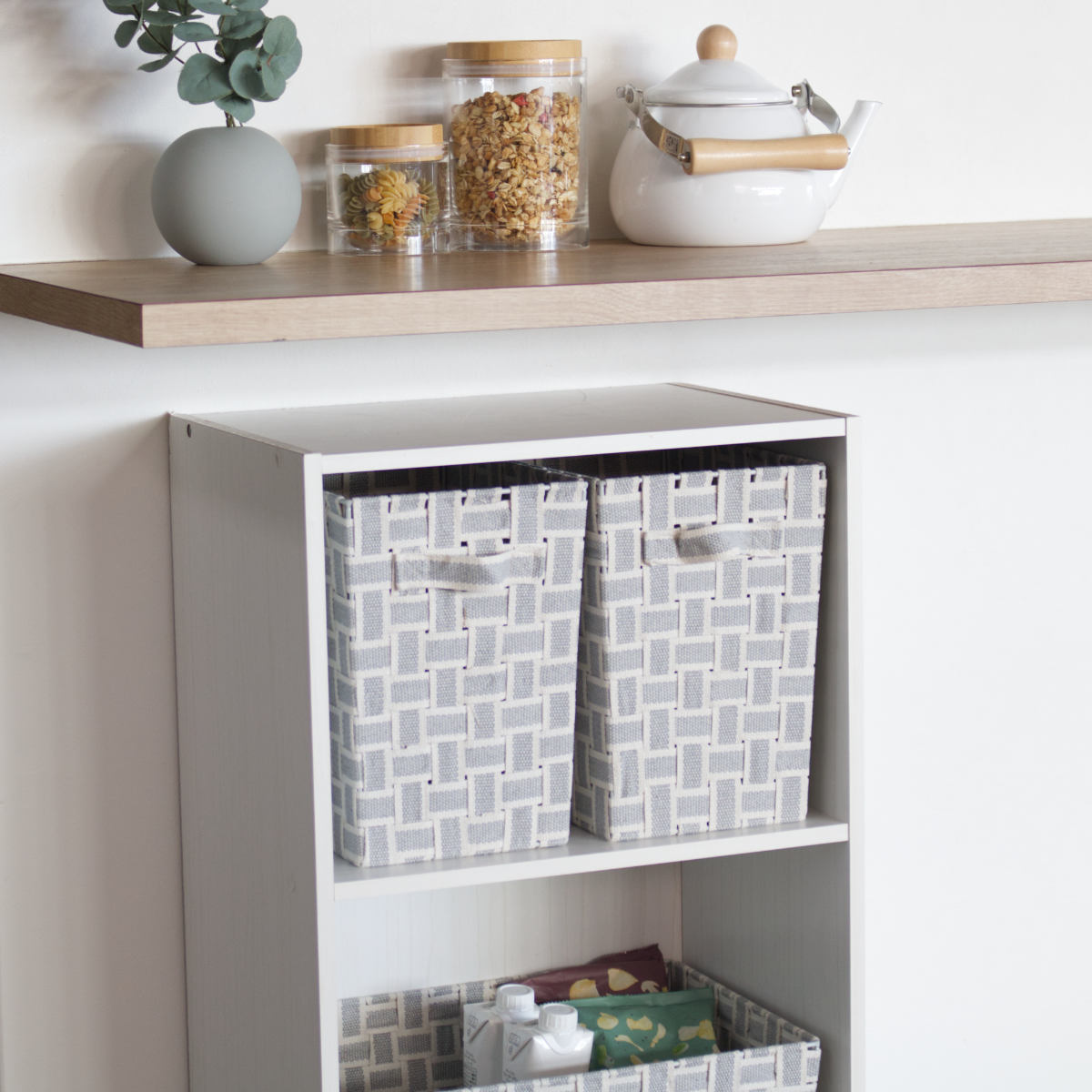 収納ボックス 取っ手付き バスケット 縦ハーフ 布 幅18×奥行26×高さ25.5cm ( カラーボックス インナーボックス 収納 ケース ボックス インナーケース 持ち手付き ファブリック 布製 おしゃれ 引き出し ) 【ライトグレー】 ライトグレー