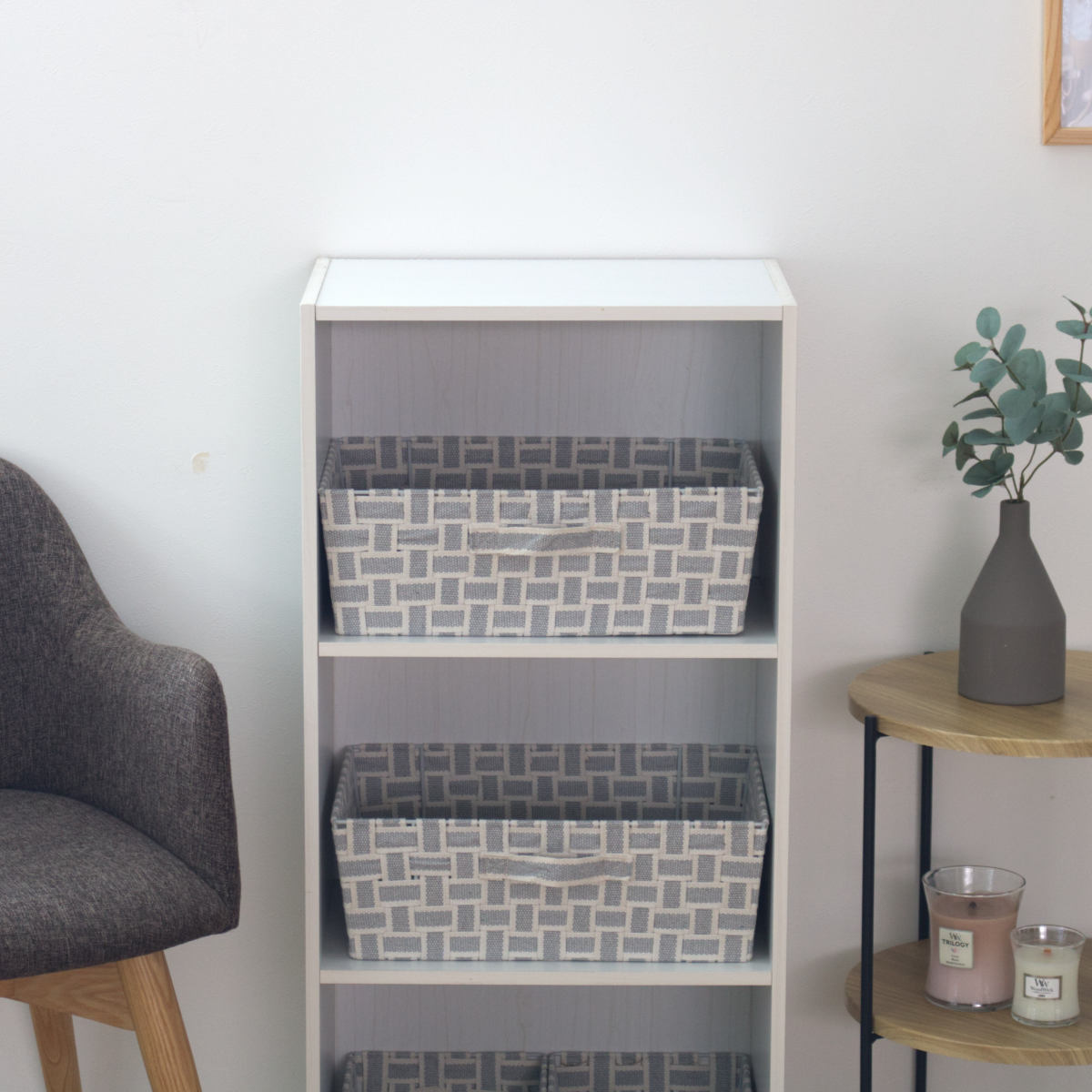 収納ボックス 取っ手付き バスケット 横ハーフ 布 幅38×奥行26×高さ13cm ( カラーボックス インナーボックス 収納 ケース ボックス インナーケース 持ち手付き ファブリック 布製 おしゃれ 引き出し ) 【グレー】 グレー