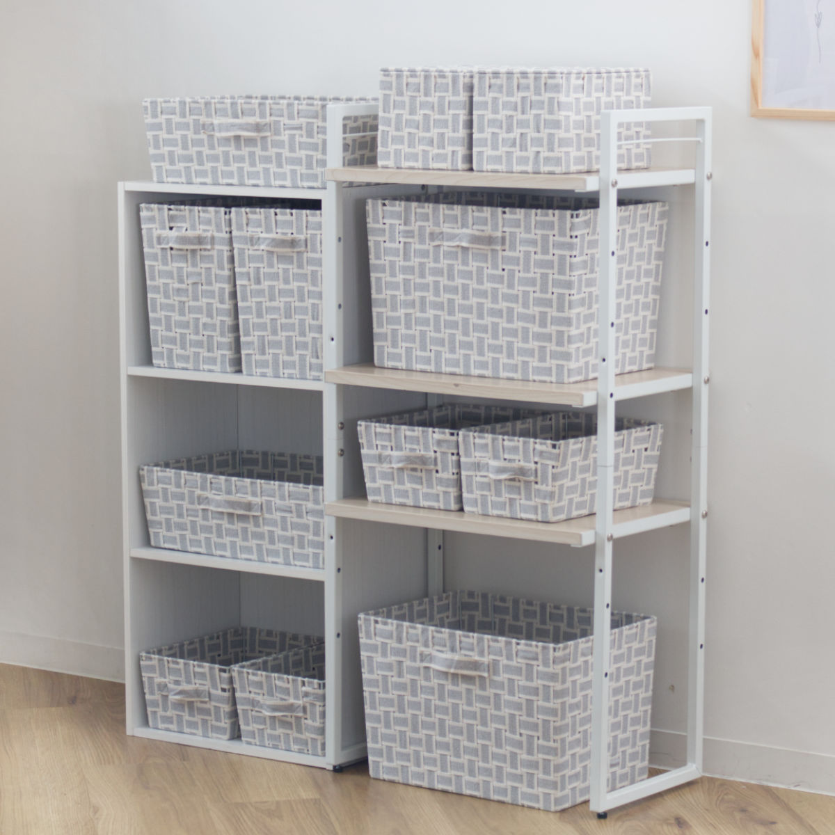 収納ボックス 取っ手付き バスケット 横ハーフ 布 幅38×奥行26×高さ13cm ( カラーボックス インナーボックス 収納 ケース ボックス インナーケース 持ち手付き ファブリック 布製 おしゃれ 引き出し ) 【グレー】 グレー