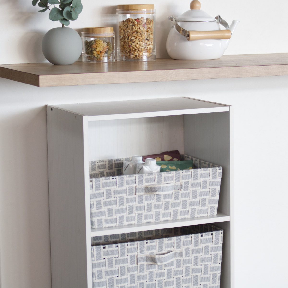 収納ボックス 取っ手付き バスケット 横ハーフ 布 幅38×奥行26×高さ13cm ( カラーボックス インナーボックス 収納 ケース ボックス インナーケース 持ち手付き ファブリック 布製 おしゃれ 引き出し ) 【グレー】 グレー