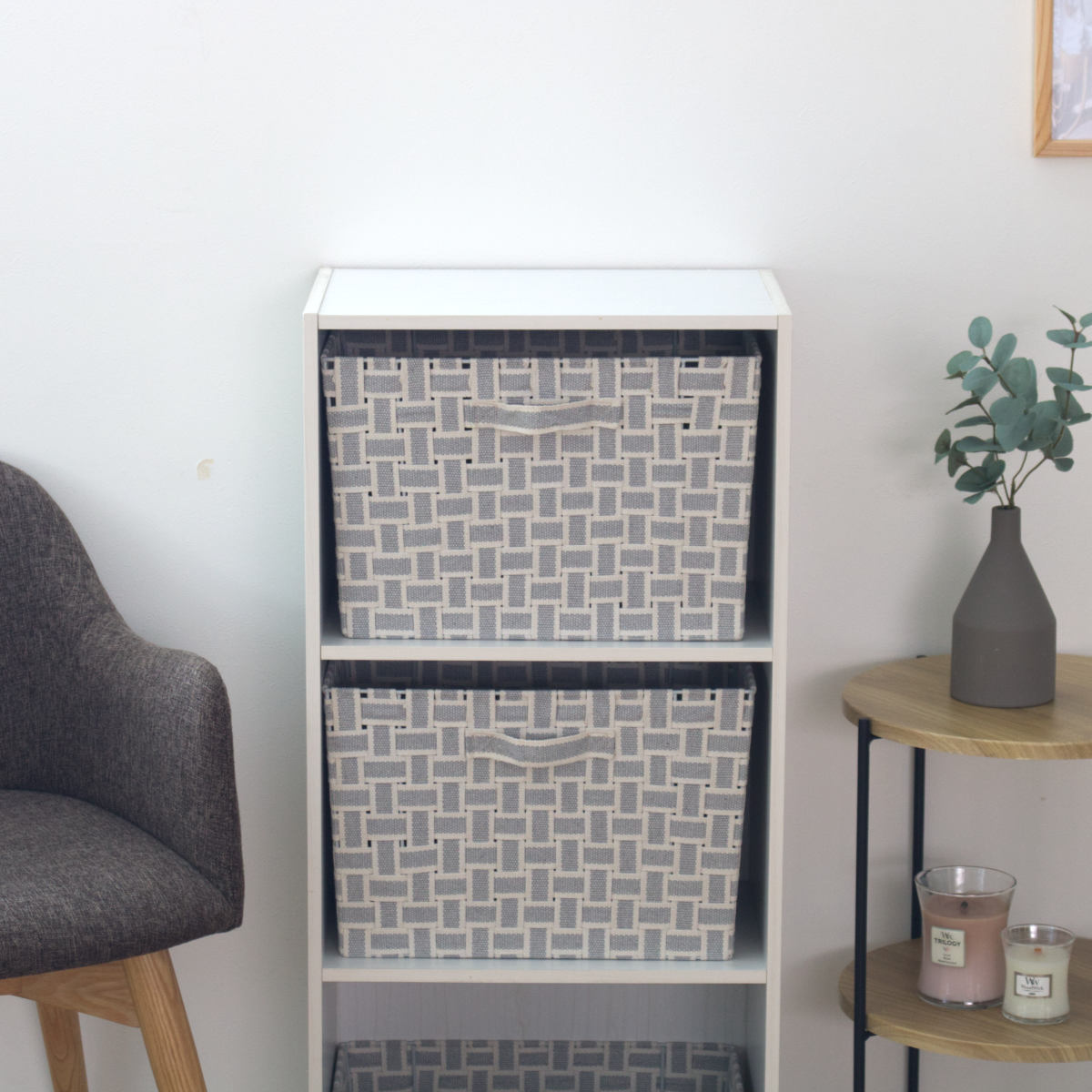 収納ボックス 取っ手付き バスケット フルサイズ 布 幅38×奥行26×高さ25cm ( カラーボックス インナーボックス 収納 ケース ボックス インナーケース 持ち手付き ファブリック 布製 おしゃれ 引き出し ) 【ライトグレー】 ライトグレー