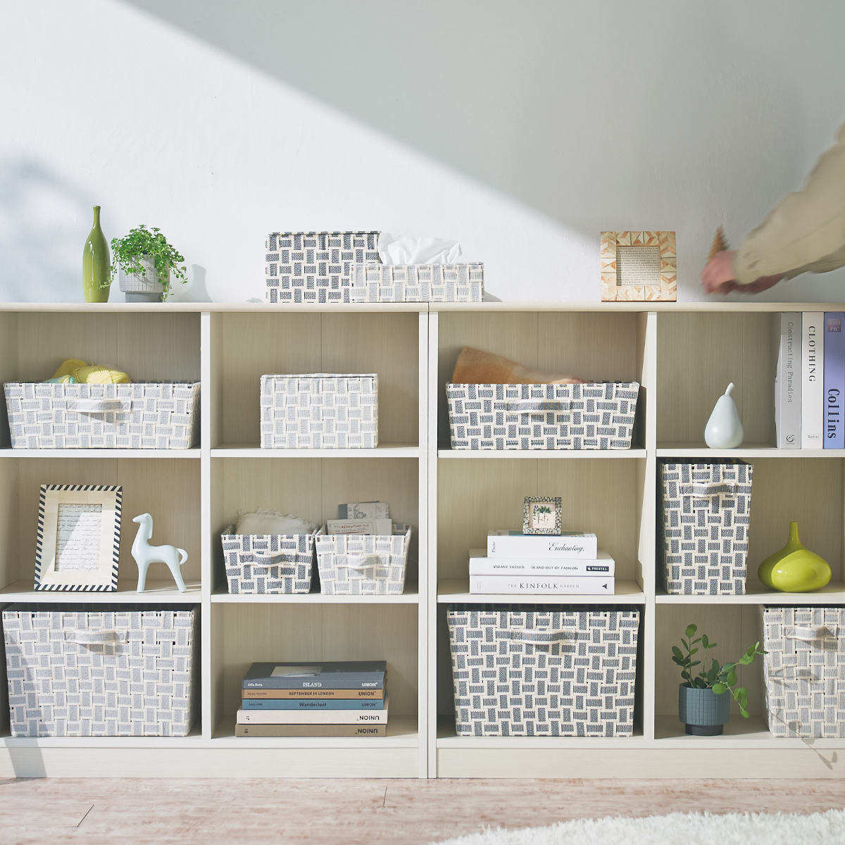 収納ボックス 取っ手付き バスケット フルサイズ 布 幅38×奥行26×高さ25cm ( カラーボックス インナーボックス 収納 ケース ボックス インナーケース 持ち手付き ファブリック 布製 おしゃれ 引き出し ) 【ライトグレー】 ライトグレー