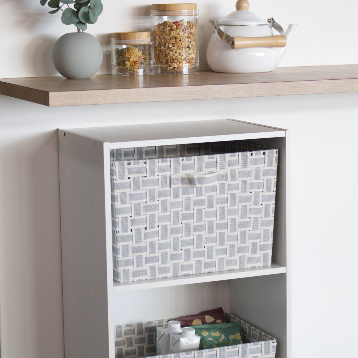 収納ボックス 取っ手付き バスケット フルサイズ 布 幅38×奥行26×高さ25cm ( カラーボックス インナーボックス 収納 ケース ボックス インナーケース 持ち手付き ファブリック 布製 おしゃれ 引き出し ) 【ライトグレー】 ライトグレー