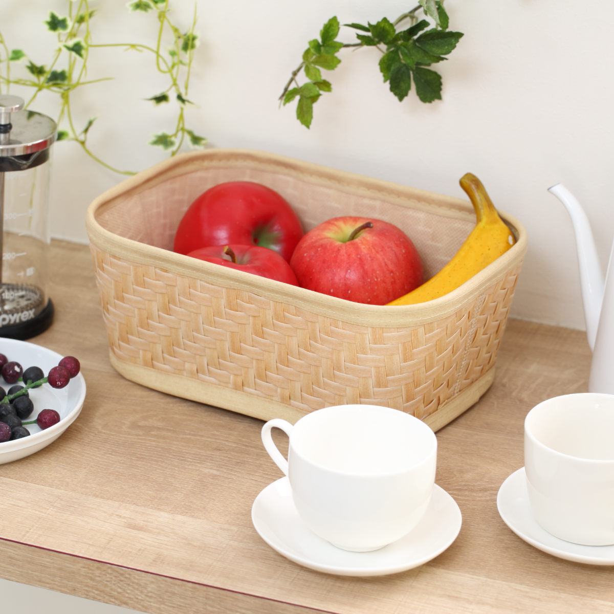 バスケット クローンバンブー 角型 S 洗える 幅27×奥行18.5×高さ12cm ( かご カゴ 籠 竹 フェイク PE 水洗い 天然素材風 収納 小物収納 収納かご 小物入れ おしゃれ 丈夫 キッチン 洗面所 ランドリー 竹かご風 )