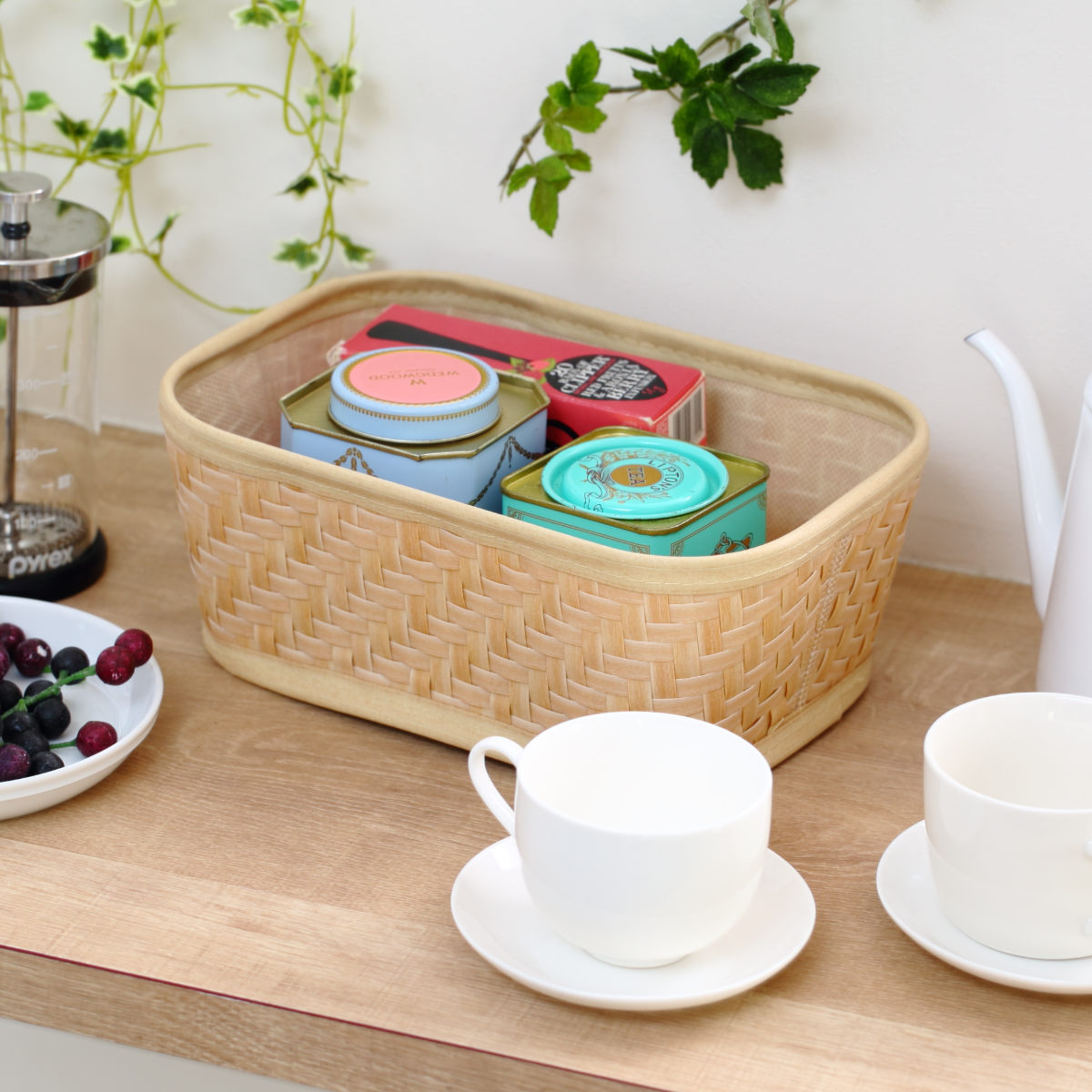 バスケット クローンバンブー 角型 S 洗える 幅27×奥行18.5×高さ12cm ( かご カゴ 籠 竹 フェイク PE 水洗い 天然素材風 収納 小物収納 収納かご 小物入れ おしゃれ 丈夫 キッチン 洗面所 ランドリー 竹かご風 )