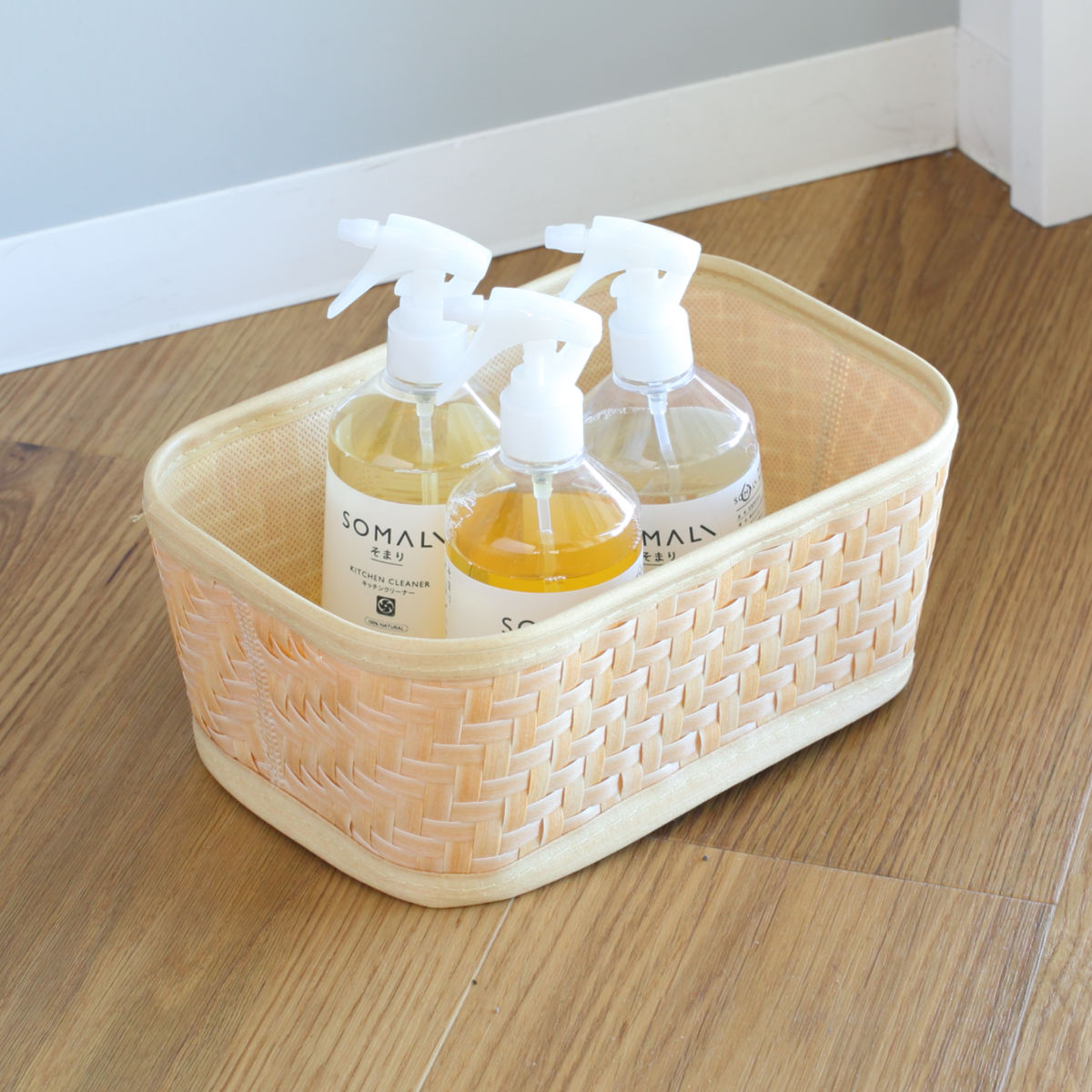 バスケット クローンバンブー 角型 S 洗える 幅27×奥行18.5×高さ12cm ( かご カゴ 籠 竹 フェイク PE 水洗い 天然素材風 収納 小物収納 収納かご 小物入れ おしゃれ 丈夫 キッチン 洗面所 ランドリー 竹かご風 )