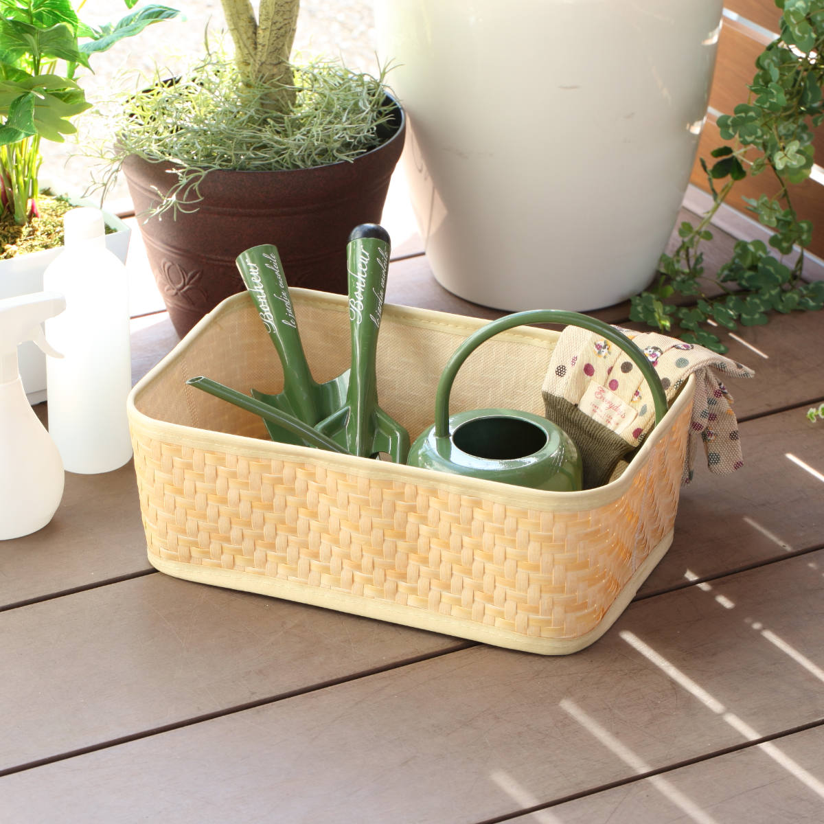 バスケット クローンバンブー 角型 M 洗える 幅38×奥行26×高さ13cm ( かご カゴ 籠 竹 フェイク PE 水洗い 天然素材風 収納 小物収納 収納かご 小物入れ おしゃれ 丈夫 キッチン 洗面所 ランドリー 竹かご風 )