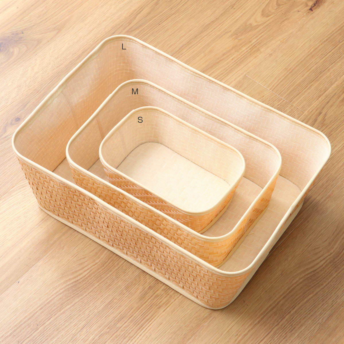 バスケット クローンバンブー 角型 M 洗える 幅38×奥行26×高さ13cm ( かご カゴ 籠 竹 フェイク PE 水洗い 天然素材風 収納 小物収納 収納かご 小物入れ おしゃれ 丈夫 キッチン 洗面所 ランドリー 竹かご風 )