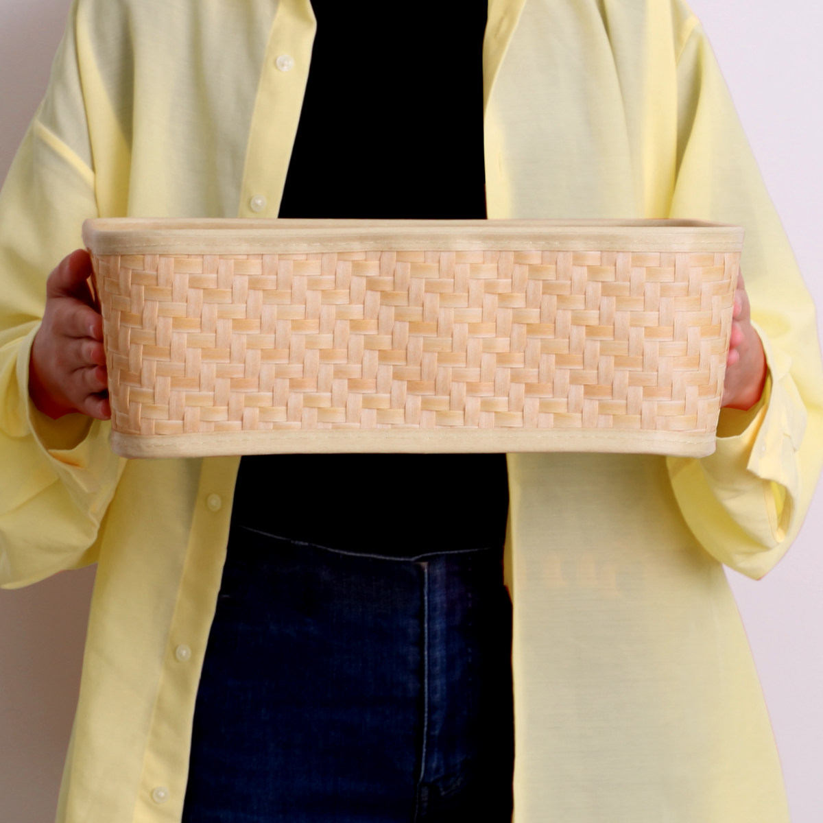 バスケット クローンバンブー 角型 M 洗える 幅38×奥行26×高さ13cm ( かご カゴ 籠 竹 フェイク PE 水洗い 天然素材風 収納 小物収納 収納かご 小物入れ おしゃれ 丈夫 キッチン 洗面所 ランドリー 竹かご風 )