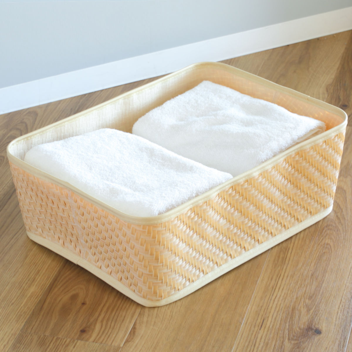 バスケット クローンバンブー 角型 L 洗える 幅54×奥行38×高さ17.5cm ( かご カゴ 籠 竹 フェイク PE 水洗い 天然素材風 収納 小物収納 収納かご 小物入れ おしゃれ 丈夫 キッチン 洗面所 ランドリー 竹かご風 )