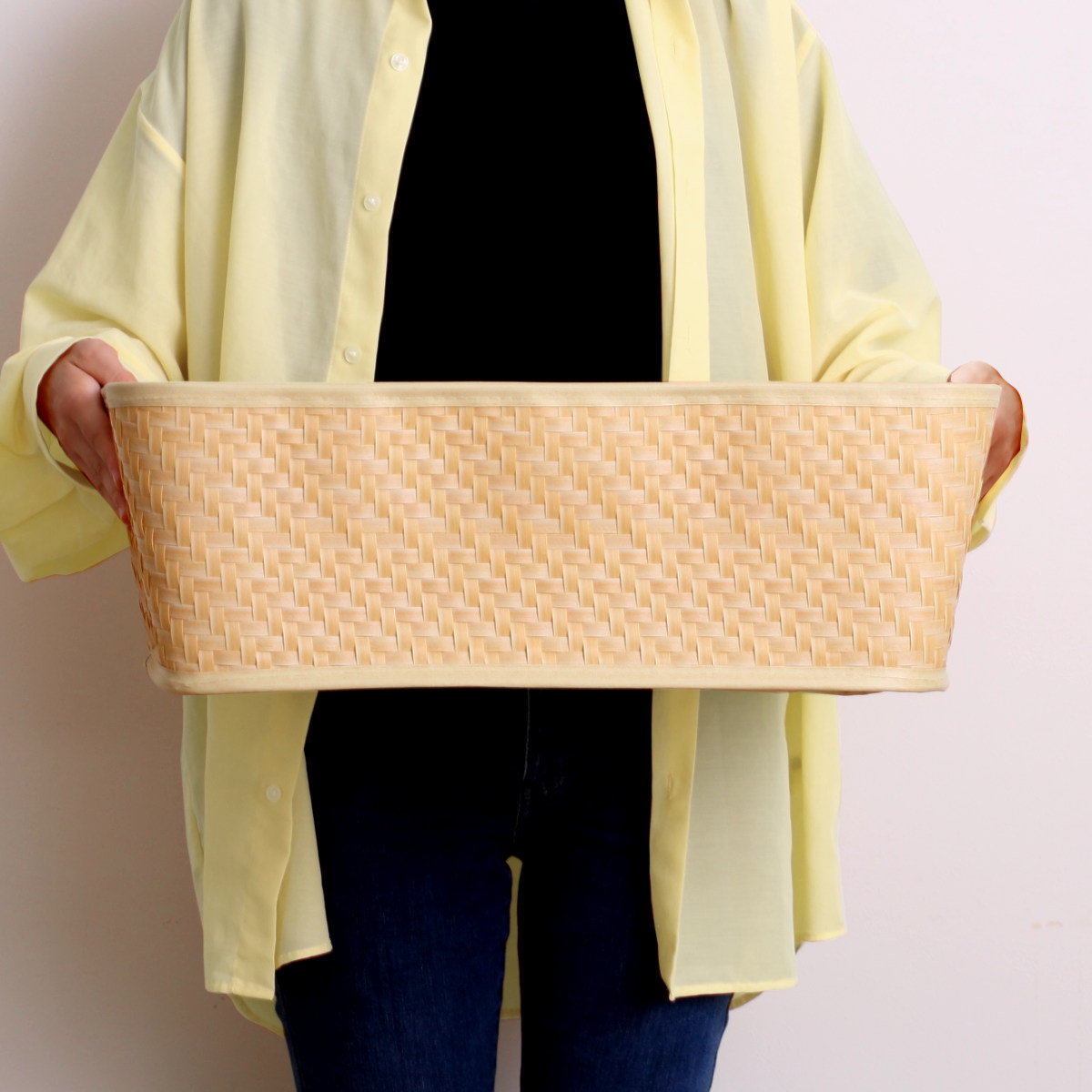 バスケット クローンバンブー 角型 L 洗える 幅54×奥行38×高さ17.5cm ( かご カゴ 籠 竹 フェイク PE 水洗い 天然素材風 収納 小物収納 収納かご 小物入れ おしゃれ 丈夫 キッチン 洗面所 ランドリー 竹かご風 )