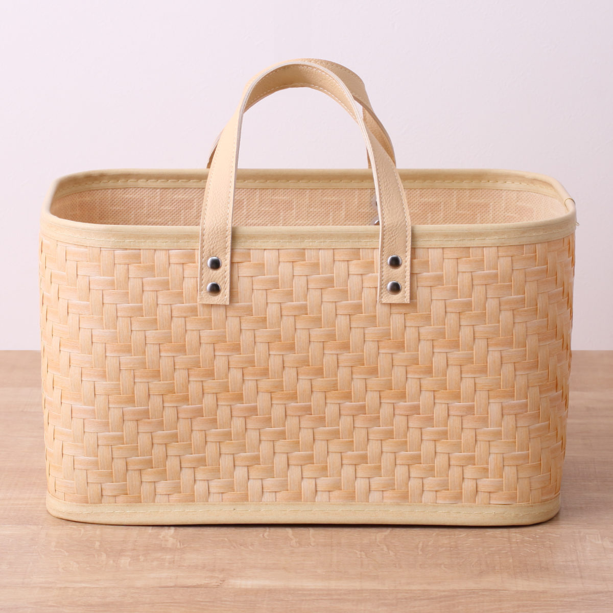 バスケット クローンバンブー 角型 ハンドル付き 洗える 幅34×奥行19×高さ20cm ( かご カゴ 籠 竹 フェイク PE 水洗い 天然素材風 収納 小物収納 収納かご 小物入れ おしゃれ 丈夫 キッチン 洗面所 ランドリー 竹かご風 )