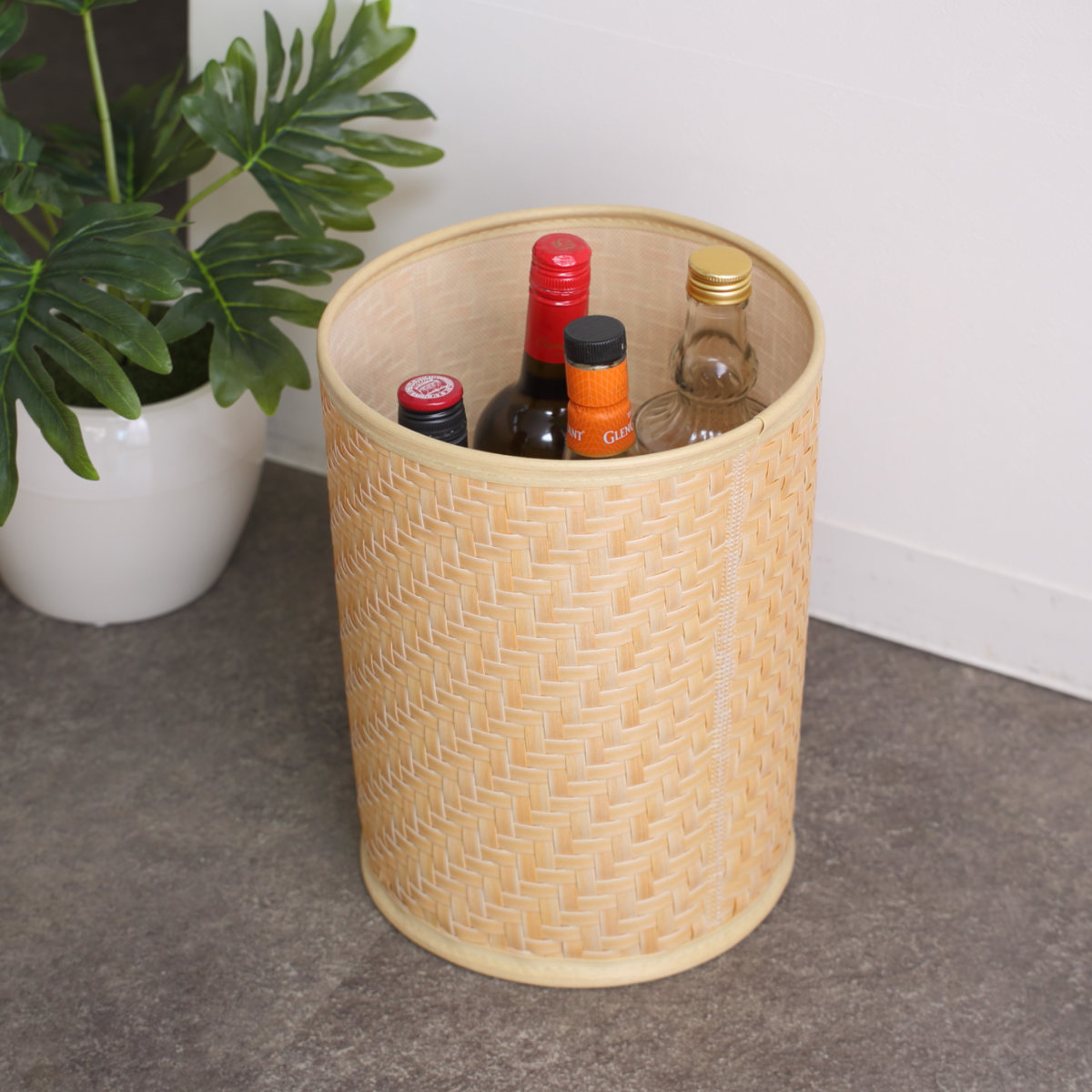 バスケット クローンバンブー 筒型 洗える 直径24×高さ29.5cm ( かご カゴ 籠 竹 フェイク PE 水洗い 天然素材風 収納 小物収納 収納かご 小物入れ おしゃれ 丈夫 キッチン 洗面所 ランドリー 竹かご風 )