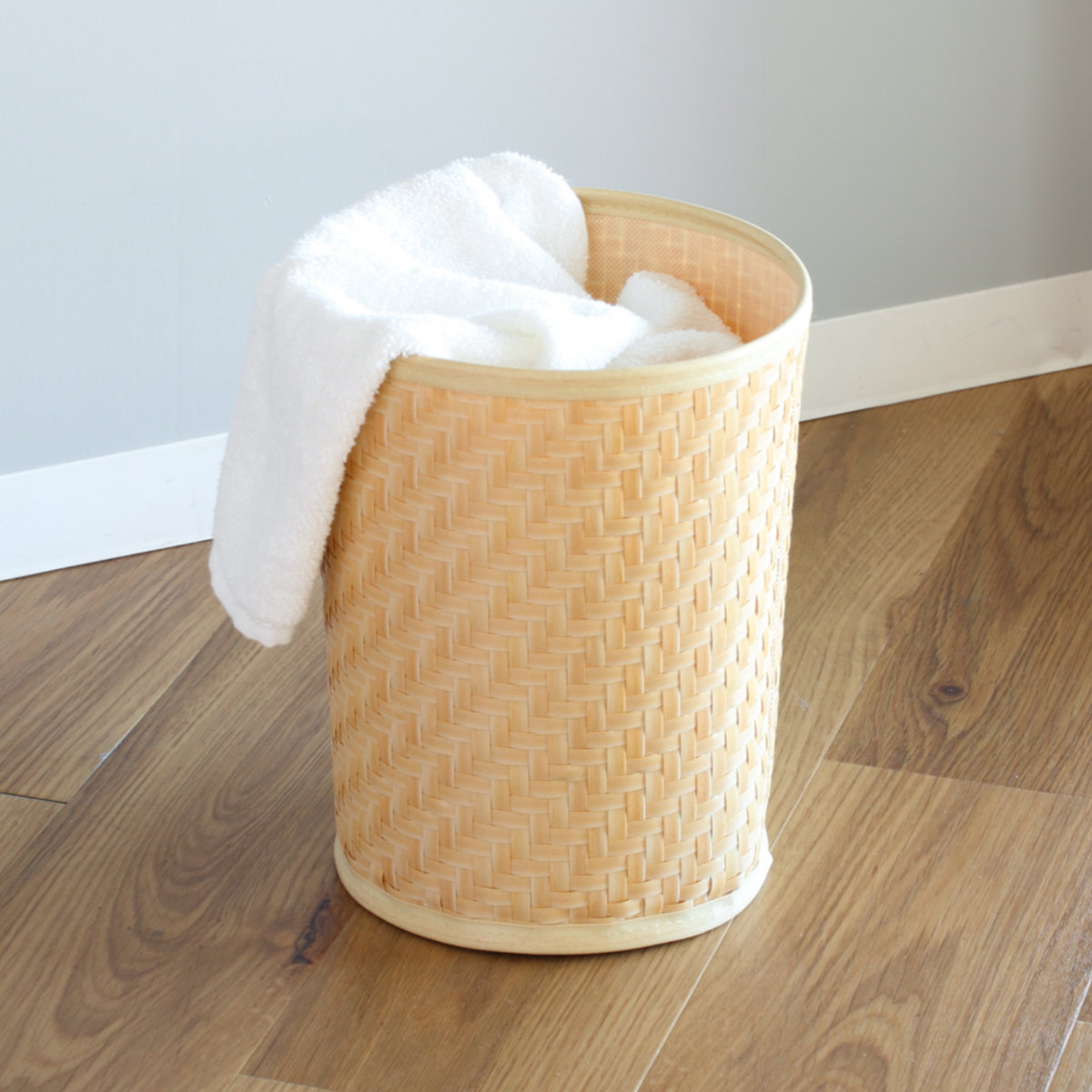 バスケット クローンバンブー 筒型 洗える 直径24×高さ29.5cm ( かご カゴ 籠 竹 フェイク PE 水洗い 天然素材風 収納 小物収納 収納かご 小物入れ おしゃれ 丈夫 キッチン 洗面所 ランドリー 竹かご風 )