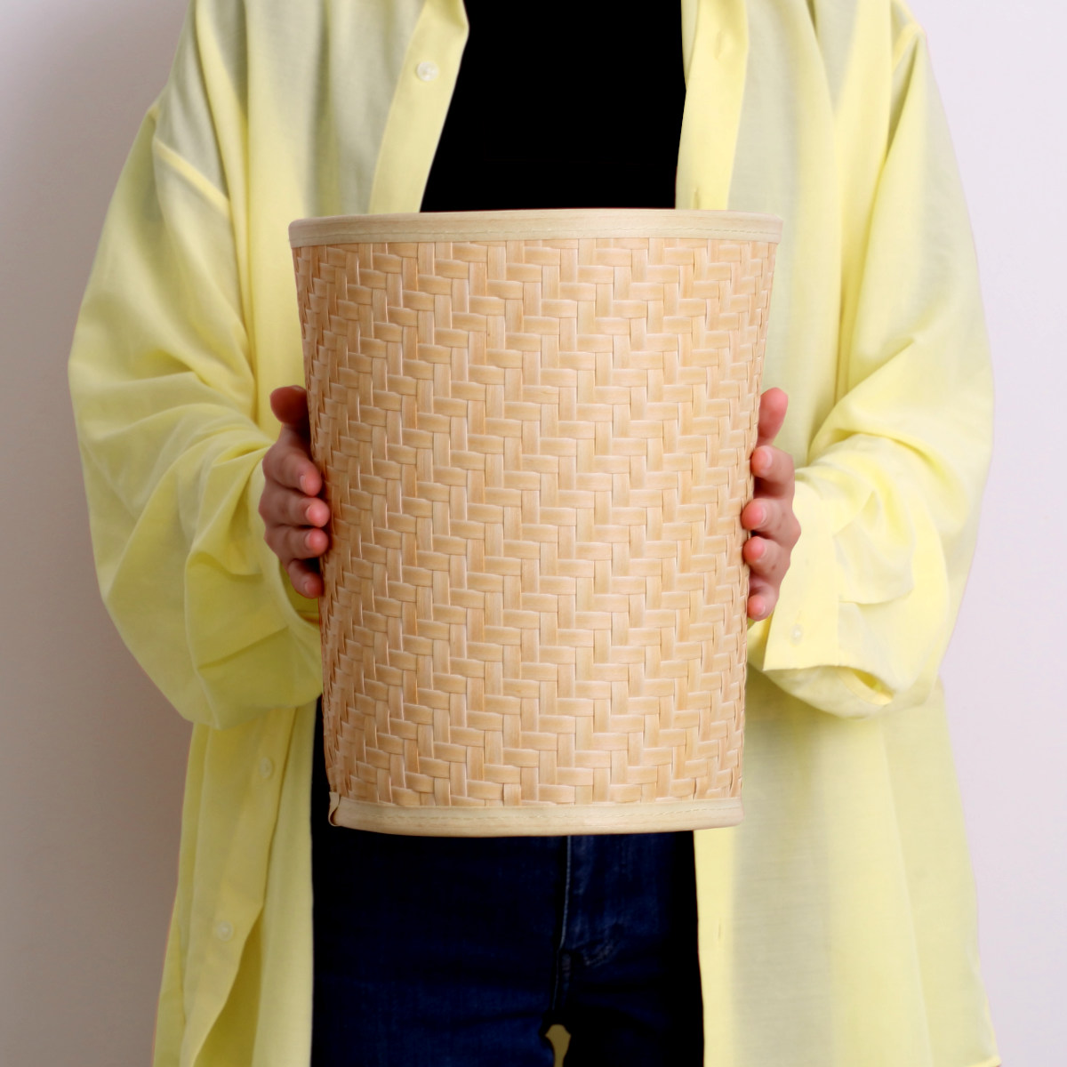 バスケット クローンバンブー 筒型 洗える 直径24×高さ29.5cm ( かご カゴ 籠 竹 フェイク PE 水洗い 天然素材風 収納 小物収納 収納かご 小物入れ おしゃれ 丈夫 キッチン 洗面所 ランドリー 竹かご風 )