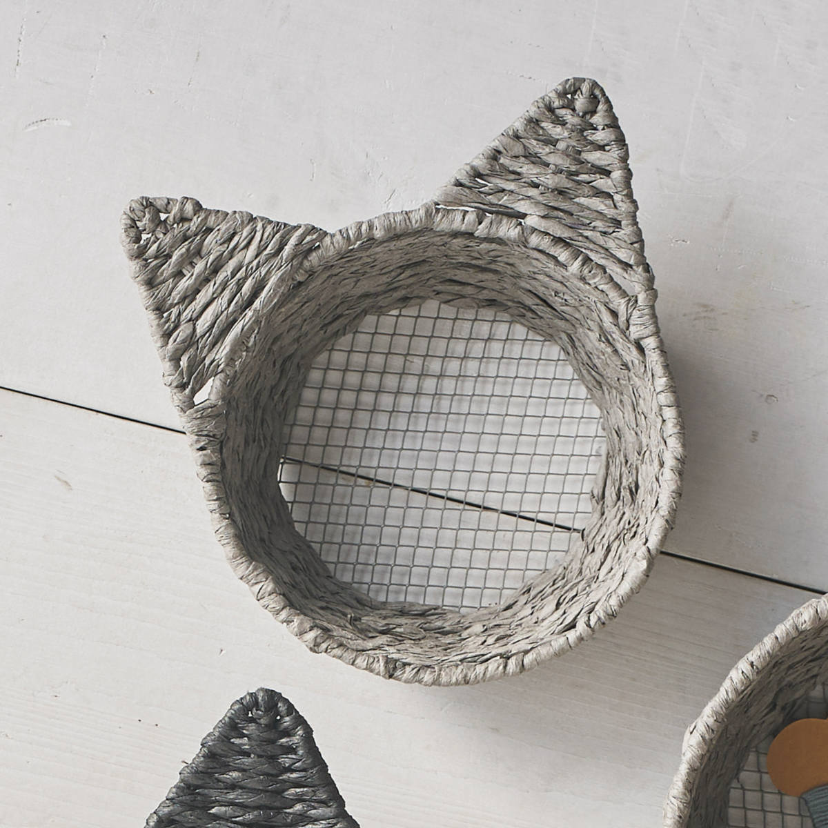 小物入れ ねこかご S ペーパー 直径15×高さ6cm ( 収納 カゴ ねこ型 ねこ 小物収納 収納かご かご 丈夫 ペーパー素材 かわいい 猫 ネコ バスケット 収納ケース インテリア雑貨 見せる収納 小物ケース 収納用品 ) 【ブラック】 ブラック