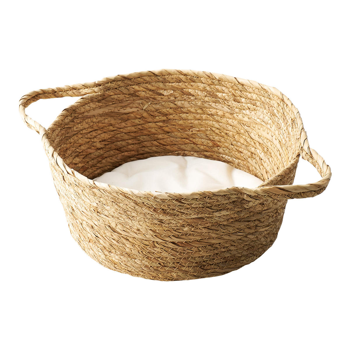 ペットベッド コットン クッション 蒲草 ラウンド ( ペットベッド 犬 クッション付き 猫 天然素材 バスケット ペット用バスケット かご ペット用ベッド 犬用 猫用 ペット用 ナチュラル おしゃれ ベッドカゴ ハンドル付 小動物 夏 )