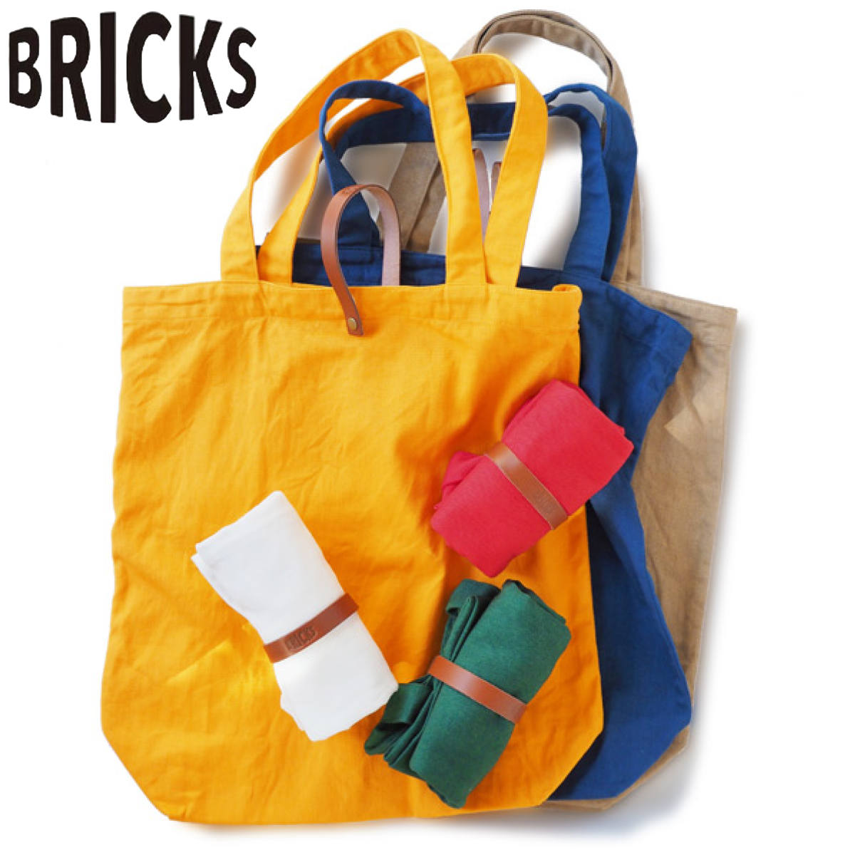 エコバッグ BRICKS TOTE （ ブリックス 綿100％ 日本製 折りたたみ マチ広 大容量 トーン トートバッグ 肩掛け 鞄 かばん  手提げかばん 手提げバッグ 綿 コットン 丈夫 A3 サブバッグ マイバッグ コンパクト ） 【ブラウン】