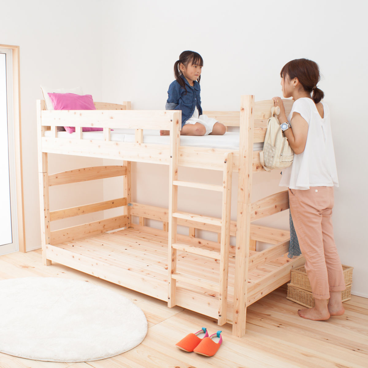 2段ベッド 国産ひのき 分割可能 すのこ 天然木 日本製 （ はしご 子供 キッズ 大人 ベット ベッド ベッドフレーム ナチュラル シンプル