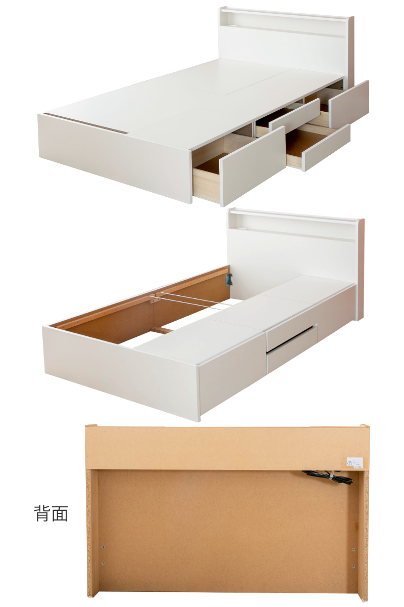 収納付き ベッド セミダブル 引出し4杯 2口コンセント 日本製 Apel ( ベッドフレーム コンセント付 引出し 4杯 棚付 寝具 ベット ナチュラル ホワイト ) 【ナチュラル】 ナチュラル