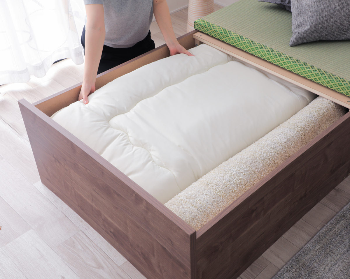 連結ベッド シングル ロータイプ 天然い草 小上がり風 日本製 ( ベッド 連結 畳ベッド 小上がり い草 たたみ 収納 すのこ 和モダン ウォールナットブラウン オークナチュラル 低ホルマリン マット ) 【オークナチュラル】 オークナチュラル