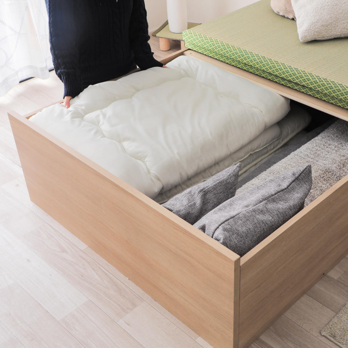 連結ベッド セミダブル ロータイプ 天然い草 小上がり風 日本製 ( ベッド 連結 畳ベッド 小上がり い草 たたみ 収納 すのこ 和モダン ウォールナットブラウン オークナチュラル 低ホルマリン マット ) 【ウォールナットブラウン】 ウォールナットブラウン