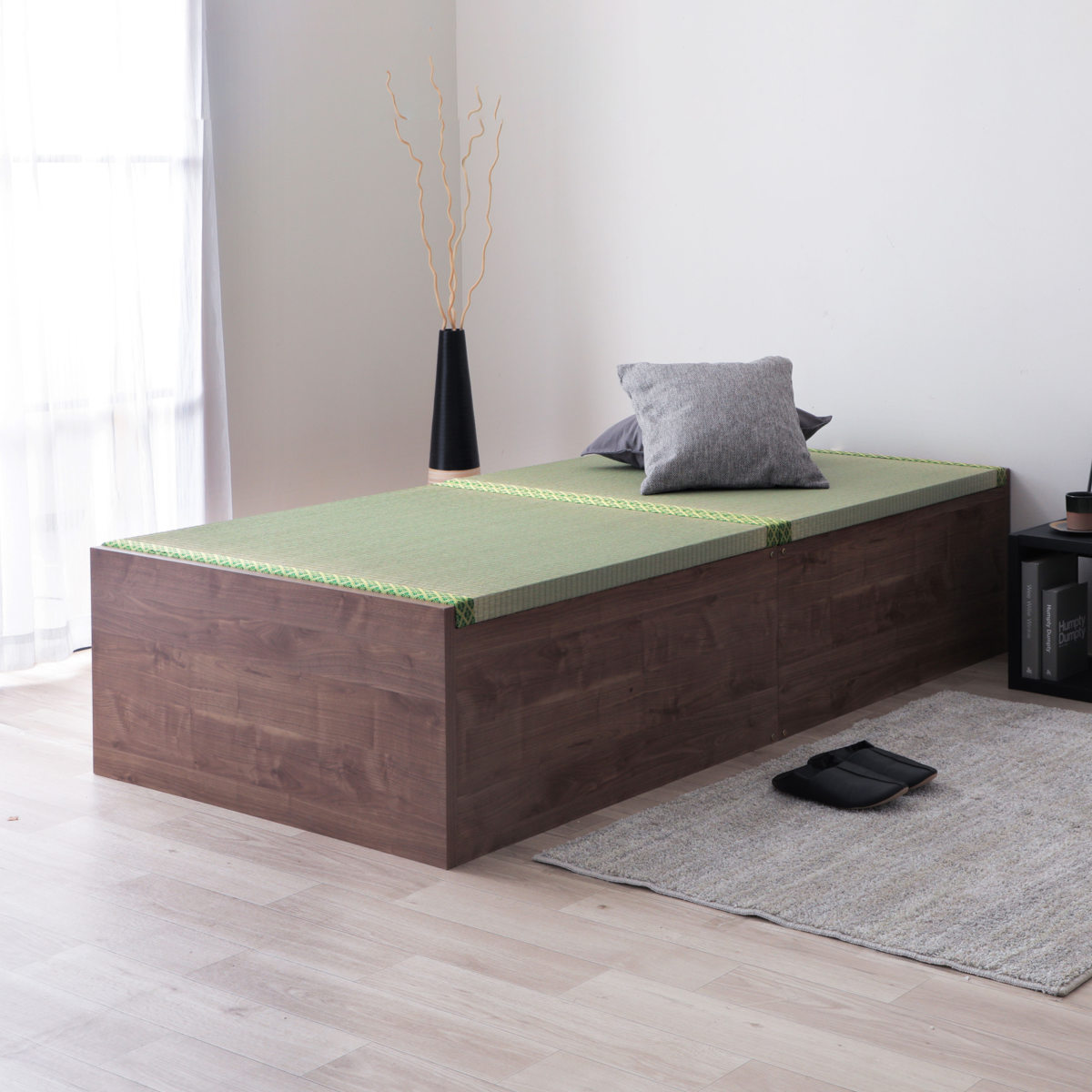 連結ベッド セミダブル ロータイプ 天然い草 小上がり風 日本製 ( ベッド 連結 畳ベッド 小上がり い草 たたみ 収納 すのこ 和モダン ウォールナットブラウン オークナチュラル 低ホルマリン マット ) 【ウォールナットブラウン】 ウォールナットブラウン