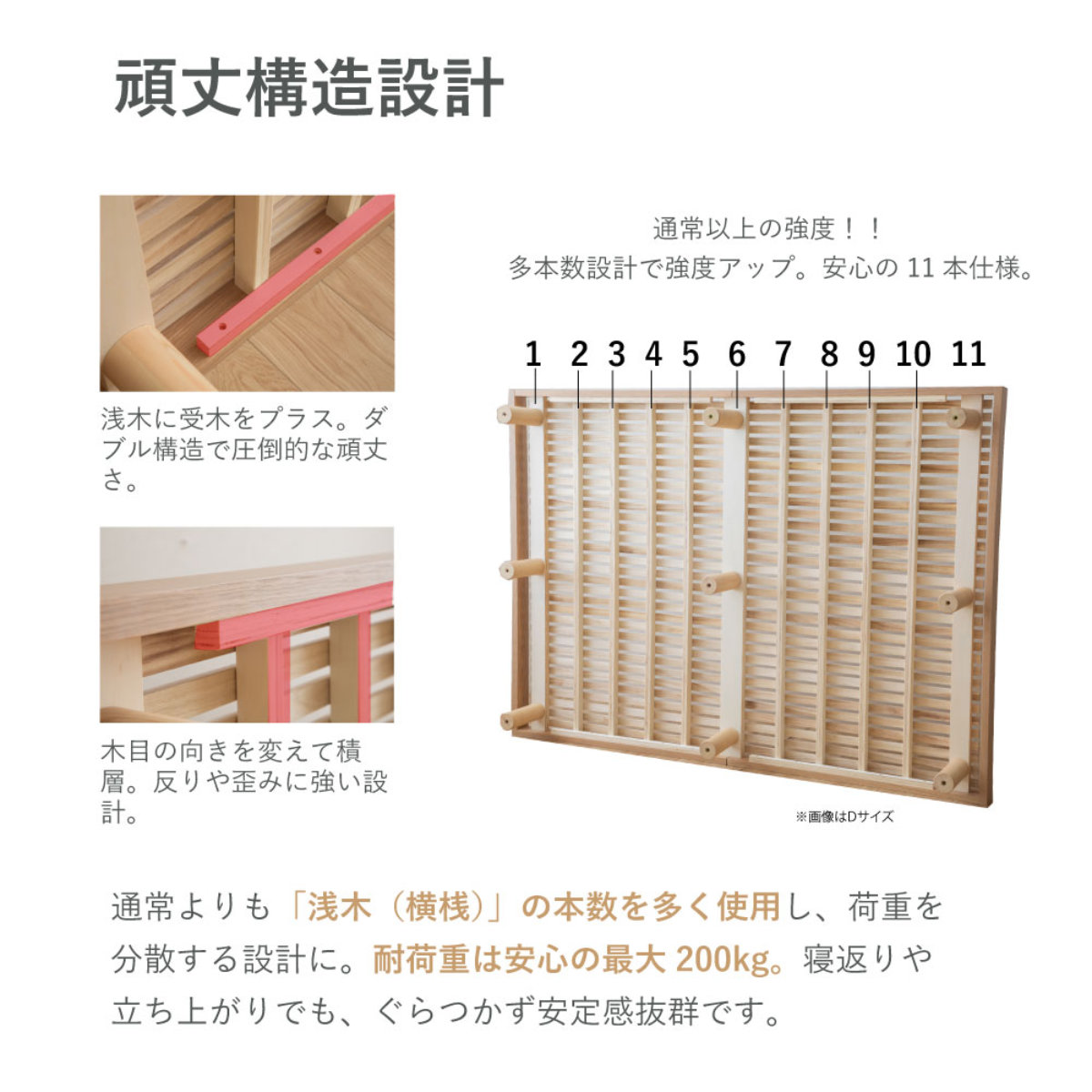 すのこベッド ダブル 桐製 天然木 簡単組立 susu ( ベッド 高さ調節 すのこ 木製 桐 組み立て簡単 ベッドフレーム ステージベッド 4段階 調節 寝具 グレー ナチュラル ) 【ナチュラル】 ナチュラル