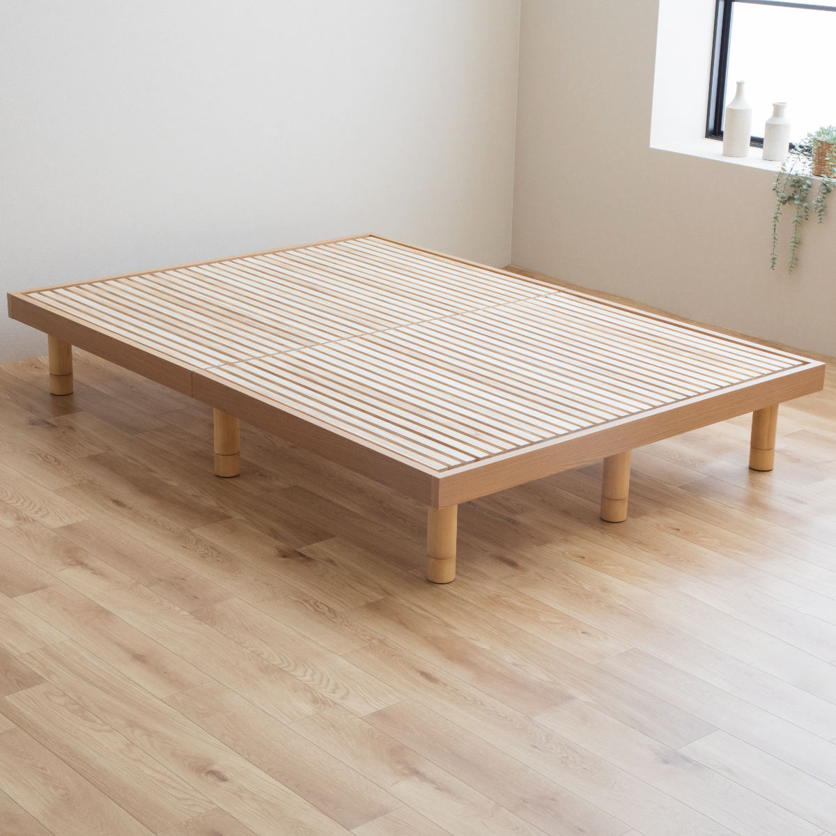 すのこベッド ダブル 桐製 天然木 簡単組立 susu ( ベッド 高さ調節 すのこ 木製 桐 組み立て簡単 ベッドフレーム ステージベッド 4段階 調節 寝具 グレー ナチュラル ) 【ナチュラル】 ナチュラル