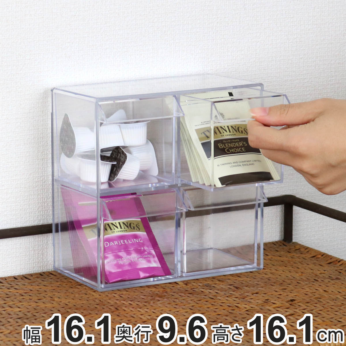 小物入れ 引き出し ミニ プラスチック クリア 卓上 透明 収納 2段×2列 デスコシリーズ ( 約 幅16.1×奥行9.6×高さ16.1cm 小物収納 小物ケース 小物 アクセサリー コレクション ケース 卓上収納 日本製 コレクションケース )