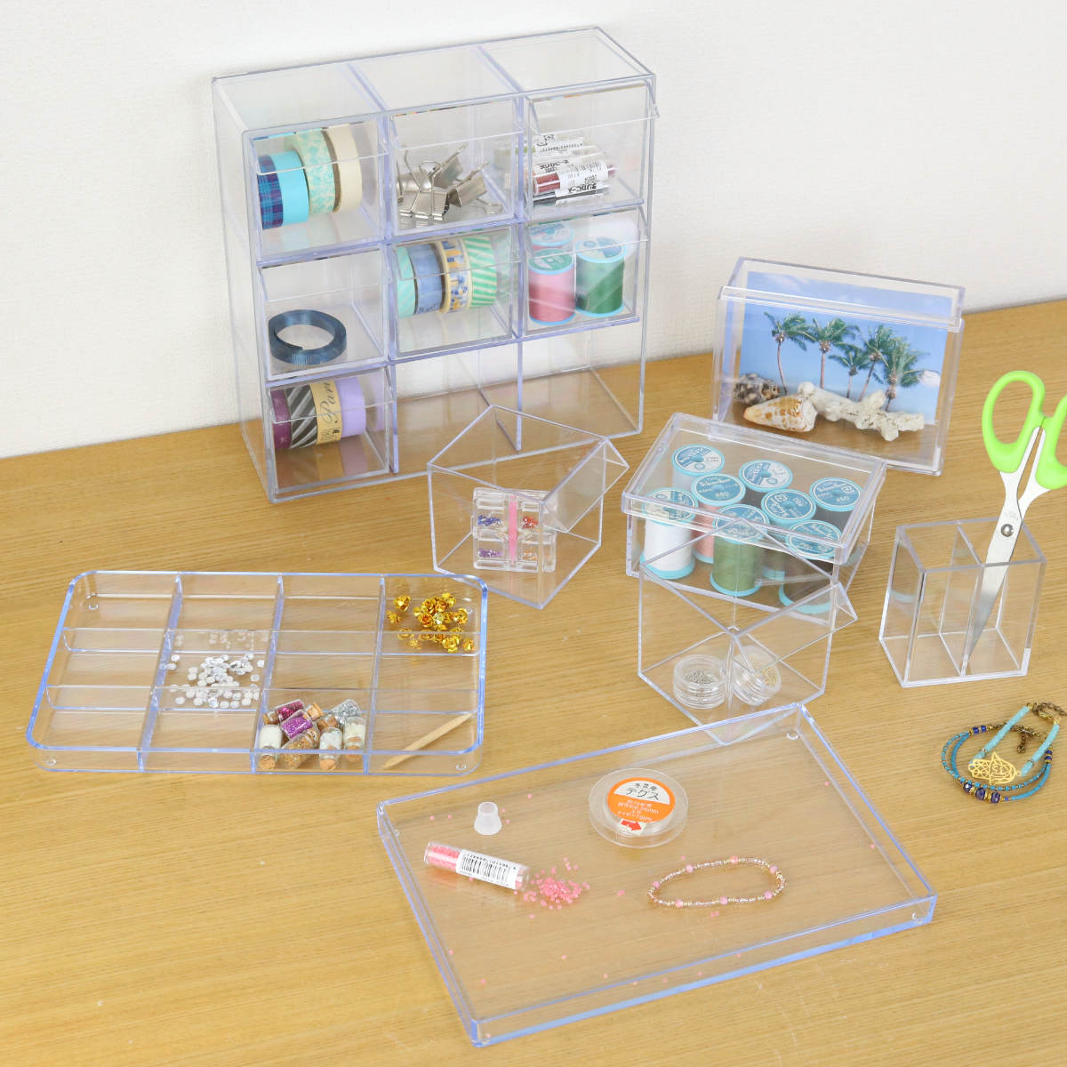 小物入れ 引き出し ミニ プラスチック クリア 卓上 透明 収納 2段×3列 デスコシリーズ ( 約 幅24×奥行9.6×高さ16.1cm 小物収納 小物ケース 小物 アクセサリー コレクション ケース 卓上収納 日本製 コレクションケース )