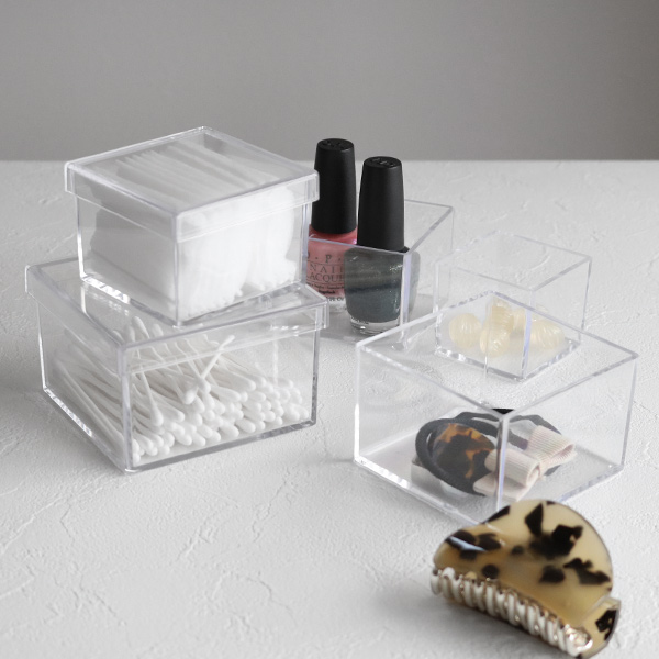 クリアケース ふた付き 15個セット 透明 収納 デスコシリーズ 約 幅8.8×奥行8.8×高さ5.7cm ( 小物収納 小物入れ 収納ケース 日本製 プラスチック フタ付き 小物 アクセサリー コレクション ケース 卓上収納 仕分け 整理整頓 )