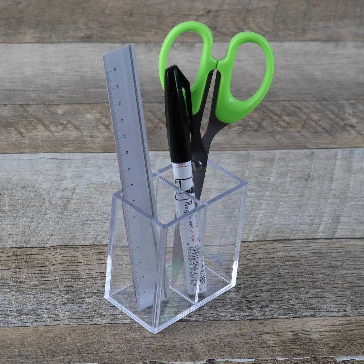 ペンスタンド クリア 2分割 プラスチック 透明 収納 ペン立て デスコシリーズ ( 鉛筆立て 文房具 ステーショナリー 日本製 ステーショナリースタンド 卓上 デスク 机上 鉛筆 ペン スタンド 仕切り付き )